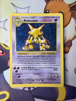 Pokemon 1999 Alakazam Base Set Shadowless Holo Rare 1/102 LP - Image 1