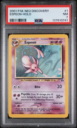 PSA 7 Espeon Holo Foil Rare 1/75 Neo Discovery 2001 Pokemon WoTC NM Near Mint - Image 1