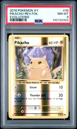 2016 POKEMON XY EVOLUTIONS #35 PIKACHU-REVERSE FOIL PSA 8 - Image 1