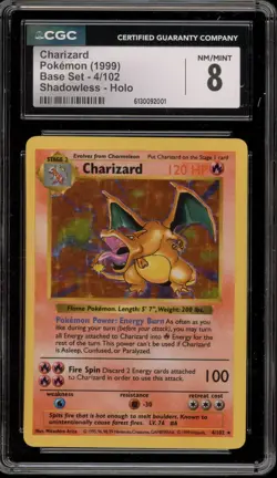 Pokemon Charizard Base Set Shadowless Holo Rare #4 CGC 8 - Image 1