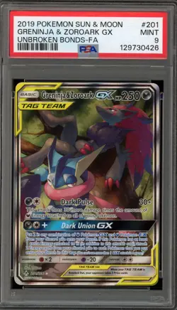 Pokemon Greninja & Zoroark GX Unbroken Bonds Full Alt Art #201 PSA 9 Mint - Image 1