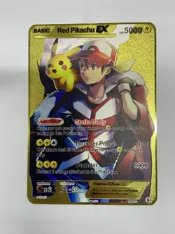 Red Pikachu EX HP5000 Gold Metal Pokemon Card-Collectible Gift Display！bonny - Image 1