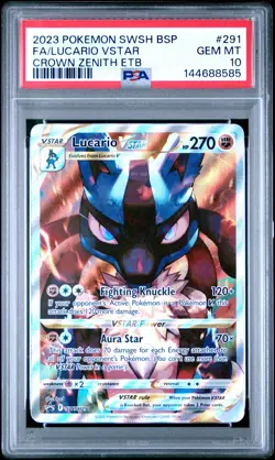 2023 POKEMON SWSH BLACK STAR PROMO #291 FULL ART/LUCARIO VSTAR PSA 10 - Image 1