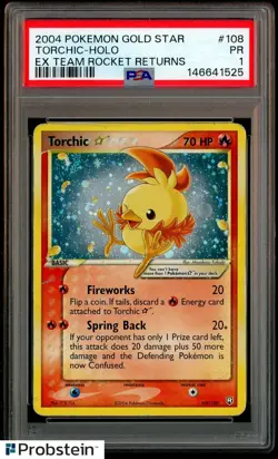 2004 Pokemon Gold Star Ex Team Rocket Returns #108 Torchic Holo PSA 1 PR - Image 1