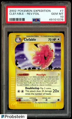2002 Pokemon Expedition #7 Clefable Reverse Foil PSA 10 GEM MINT POP 20 - Image 1