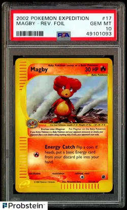 2002 Pokemon Expedition #17 Magby Reverse Foil PSA 10 GEM MINT POP 18 - Image 1