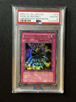 PSA 10 Yugioh Mask Of Restrict #LON-018 Labyrinth Of Nightmare Unlimited POP 12! - Image 1