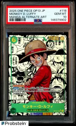2025 One Piece OP-13 Japanese Manga #118 Monkey D. Luffy PSA 10 GEM MINT - Image 1