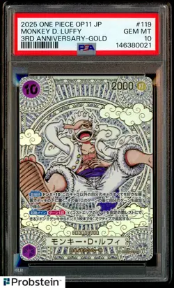 2023 One Piece OP-11 Japanese 3rd Anniversary Gold #119 Monkey D. Luffy PSA 10 - Image 1