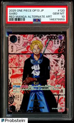 2025 One Piece OP13 Japanese Red Manga Art #120 Sabo PSA 10 GEM MINT - Image 1