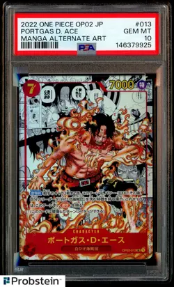 2022 One Piece OP02 Japanese #013 Portgas D. Ace Manga Alternate Art PSA 10 - Image 1