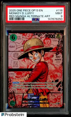 2025 One Piece OP13 EN Red Manga Alt Art #118 Monkey D. Luffy PSA 9 MINT - Image 1
