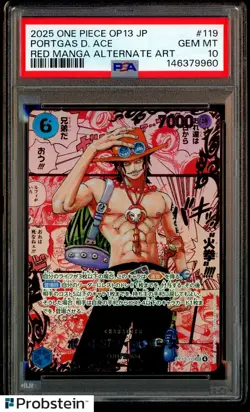 2025 One Piece OP13 Japanese #119 Portgas D. Ace Red Manga Alternate Art PSA 10 - Image 1