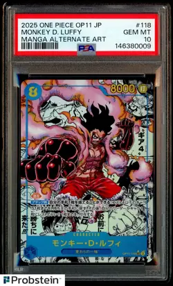 2025 One Piece OP11 Japanese Manga Alternate Art #118 Monkey D. Luffy PSA 10 - Image 1