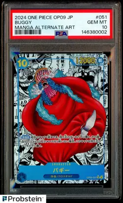 2024 One Piece OP09 Japanese Manga Alternate Art #051 Buggy PSA 10 GEM MINT - Image 1