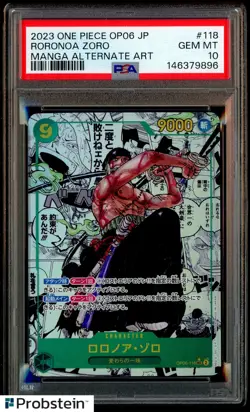 PSA 10 Roronoa Zoro Manga 2023 One Piece OP06 Alternate Art #118 Japanese - Image 1