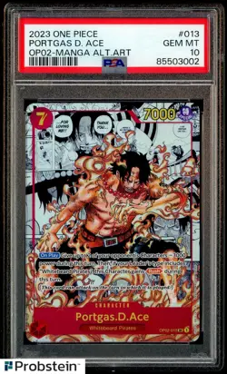 2023 One Piece OP-02 EN Manga Alternate Art #013 Portgas D Ace PSA 10 GEM MINT - Image 1