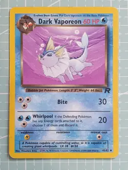 Dark Vaporeon 45/82 Uncommon: Team Rocket Pokemon Trading Card Game TCG - Image 1