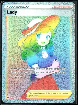 2022 Sword & Shield - Lost Origin Lady #208 Full Art Rainbow Pokemon Card - Image 1