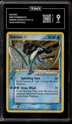 Pokemon Suicune Gold Star EX Unseen Forces Holo Ultra Rare #115 TAG 9 Mint - Image 1