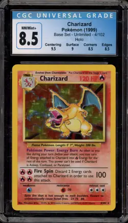 Pokemon Charizard Base Set Unlimited Holo Rare #4 CGC 8.5 - Image 1
