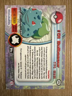 1999 Pokemon TV Animation Edition Bulbasaur #01 Topps Pokemon Card- NM - Image 2