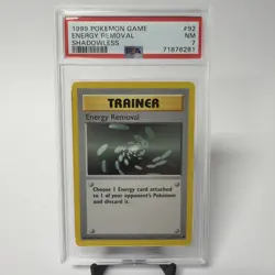1999 Pokemon Shadowless Energy Removal Base Set 92/102 PSA 7 NM - Image 1