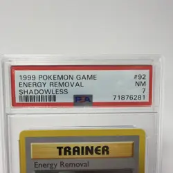 1999 Pokemon Shadowless Energy Removal Base Set 92/102 PSA 7 NM - Image 2