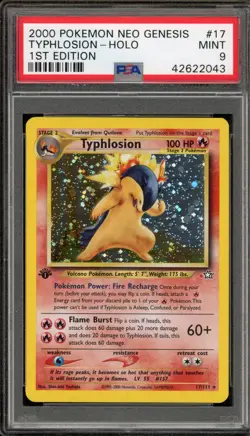 Pokemon Typhlosion Neo Genesis 1st Edition Holo Rare #17 RED DOT ERROR PSA 9 - Image 1