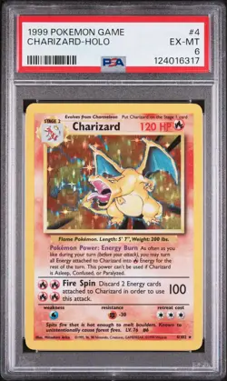 1999 Pokemon Game #4 Charizard-Holo PSA 6 - Image 1