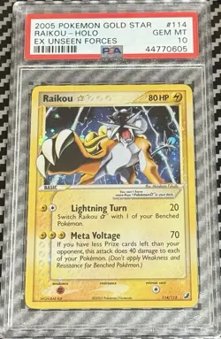 2005 Pokemon EX Unseen Forces # 114 Gold Star Raikou PSA 10 GEM MINT! Free Ship! - Image 1