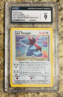 Pokemon Cool Porygon Stadium N64 Black Star Holo Promo #15 CGC 9 Mint - Image 1