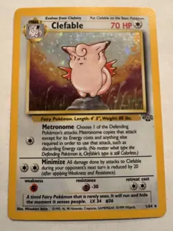 1999 Pokemon Jungle Clefable 01/64 Holo Rare Unlimited English Card - Image 1