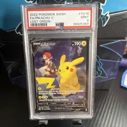 2022 POKEMON SWORD & SHIELD LOST ORIGIN #TG16 FULL ART/PIKACHU V PSA 9 - Image 1