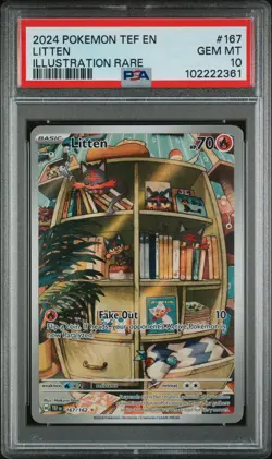 2024 POKEMON TEF EN-TEMPORAL FORCES ILLUSTRATION RARE #167 LITTEN PSA 10 - Image 1