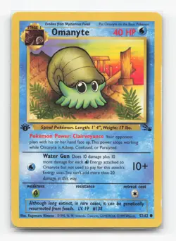 Pokemon TCG - Omanyte 52/62 Moderately Played Common Fossil 1st Edition - Image 1