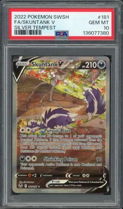 PSA 10 Skuntank V (Alt Art) Silver Tempest 181/195 Holo Pokemon Card B13 - Image 1
