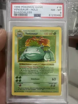 1999 POKEMON BASE SET SHADOWLESS #15 VENUSAUR-HOLO PSA 8 - Image 1