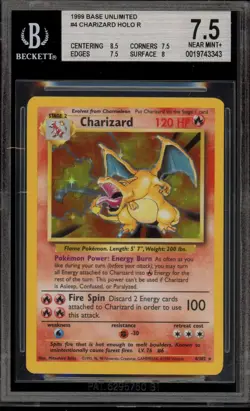 Pokemon Charizard Base Set Unlimited Holo Rare #4 BGS 7.5 - Image 1
