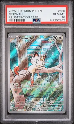 2025 POKEMON PFL EN-PHANTASMAL FLAMES ILLUSTRATION RARE #106 MEOWTH PSA 10 - Image 1