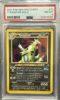 2001 Pokemon Tyranitar HOLO Unlimited Neo Discovery 12/75 PSA 8 - Image 1