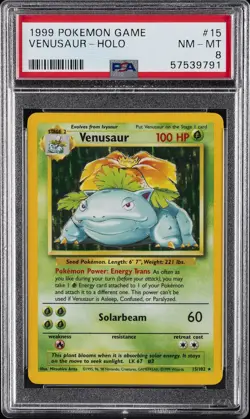 1999 POKEMON BASE SET UNLIMITED #15 VENUSAUR-HOLO PSA 8 - Image 1