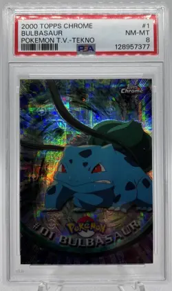 2000 Pokemon Topps Chrome TV Bulbasaur #1 Tekno Holo PSA 8 NM-MT POP 5 - Image 1