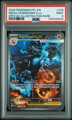 2025 POKEMON PFL EN-PHANTASMAL FLAMES #125 MEGA CHARIZARD X EX PSA 9 - Image 1