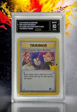 2021 Pokemon Celebrations #15 Classic Here Comes Team Rocket HOLO GMA 10 GEM MT - Image 1