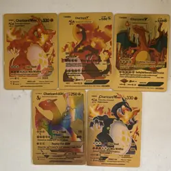 Pokemon Charizard Gold Metal Card Lot VMAX GX V Foil 5 Cards English 2021 Fanart - Image 1
