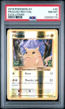 2016 POKEMON XY EVOLUTIONS #35 PIKACHU-REVERSE FOIL PSA 8 - Image 1