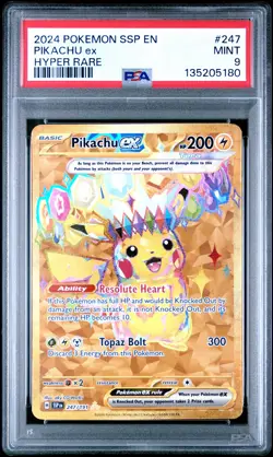 2024 POKEMON SSP EN-SURGING SPARKS HYPER RARE #247 PIKACHU EX PSA 9 - Image 1
