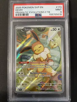 POKEMON 2025 14 Prismatic Evolutions ETB EEVEE Full Art SVP En #173 PSA 9 Mint - Image 1