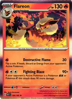 Pokemon TCG 151 Flareon 136/165 Holo Rare Rare VLP - Image 1